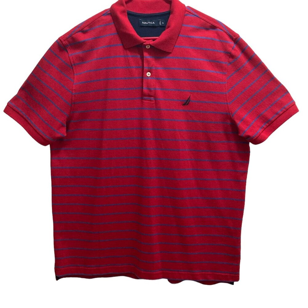 Men's Nautica Polo Shirt size XL Red w/ Blue Horizontal Stripes